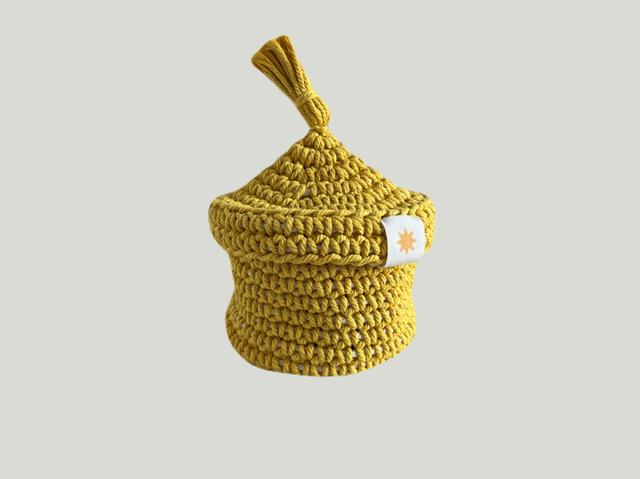 КОРЗИНА С КРЫШКОЙ ИЗ ХЛОПКА MAROCCO YELLOW BASKET, 14х14см