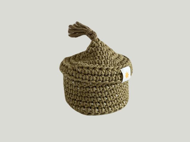 КОРЗИНА С КРЫШКОЙ ИЗ ХЛОПКА MAROCCO OLIVE BASKET, 14х14см