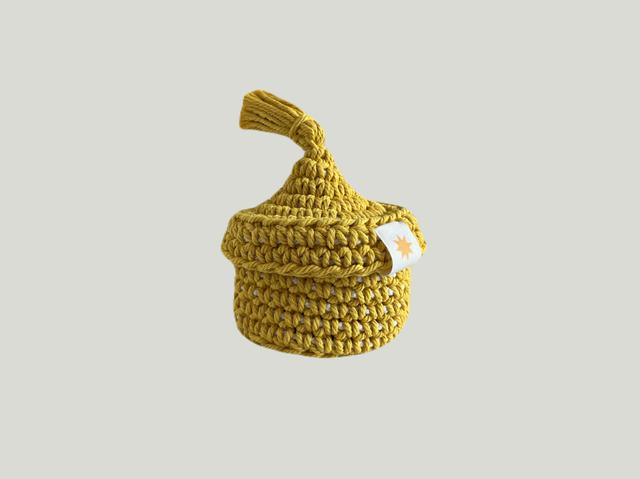 КОРЗИНА С КРЫШКОЙ ИЗ ХЛОПКА MAROCCO YELLOW BASKET, 12х12см